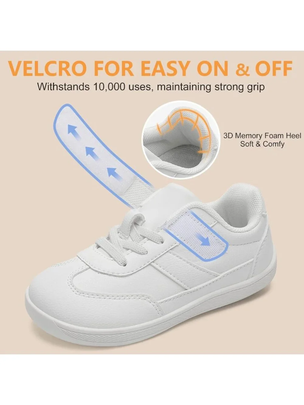Toddler White Faux Leather Boys Girls Wide Toe Zero Drop Barefoot Shoes Sneakers